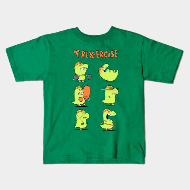 T-Rex-Ercise Kids T-Shirt by Queenmob